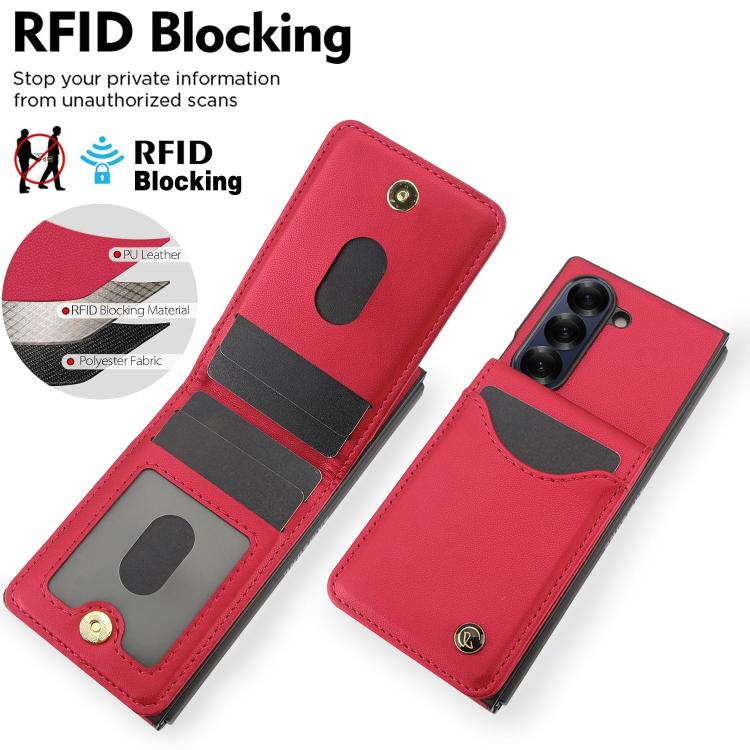 For Samsung Galaxy Z Fold5 AwQuer RFID Vertical Flip Card Bag Holder Leather Phone Case(Red) - Galaxy Z Fold5 Cases by Awquer | Online Shopping UK | buy2fix
