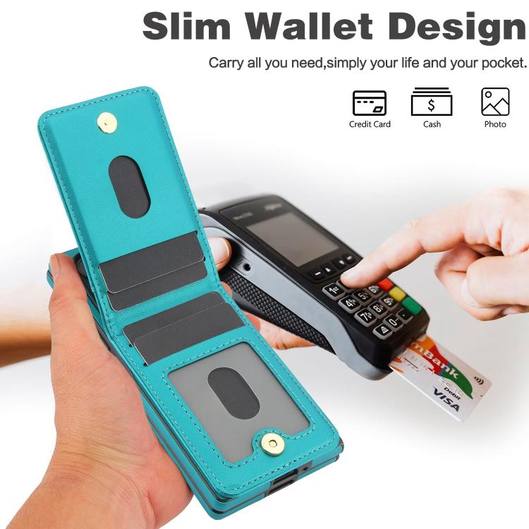 For Samsung Galaxy Z Fold5 AwQuer RFID Vertical Flip Card Bag Holder Leather Phone Case(Green) - Galaxy Z Fold5 Cases by Awquer | Online Shopping UK | buy2fix