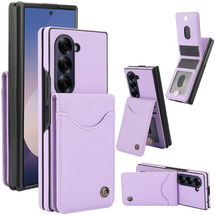For Samsung Galaxy Z Fold5 AwQuer RFID Vertical Flip Card Bag Holder Leather Phone Case(Light Purple) - Galaxy Z Fold5 Cases by Awquer | Online Shopping UK | buy2fix