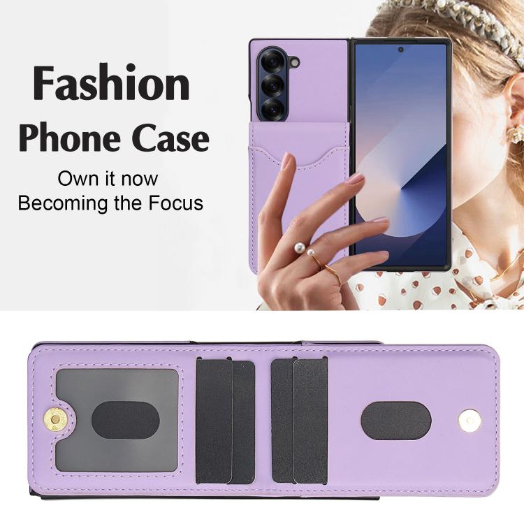 For Samsung Galaxy Z Fold5 AwQuer RFID Vertical Flip Card Bag Holder Leather Phone Case(Light Purple) - Galaxy Z Fold5 Cases by Awquer | Online Shopping UK | buy2fix