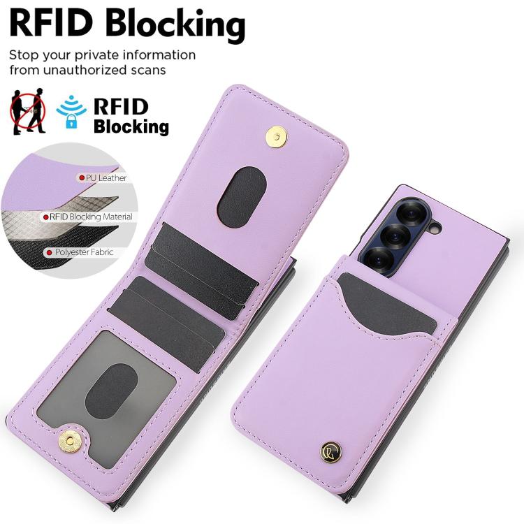 For Samsung Galaxy Z Fold5 AwQuer RFID Vertical Flip Card Bag Holder Leather Phone Case(Light Purple) - Galaxy Z Fold5 Cases by Awquer | Online Shopping UK | buy2fix