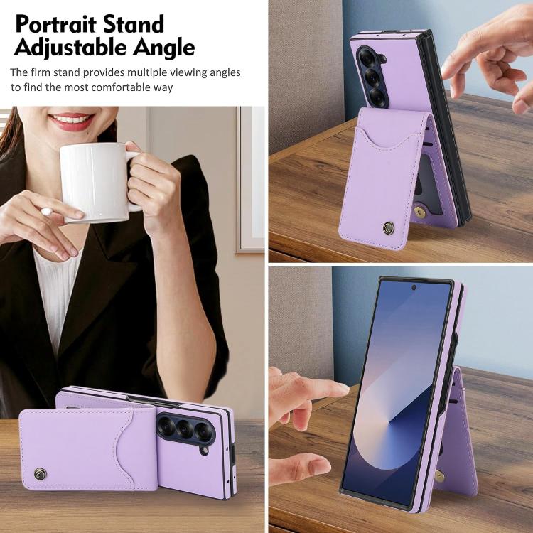 For Samsung Galaxy Z Fold5 AwQuer RFID Vertical Flip Card Bag Holder Leather Phone Case(Light Purple) - Galaxy Z Fold5 Cases by Awquer | Online Shopping UK | buy2fix