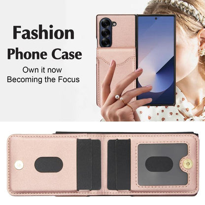 For Samsung Galaxy Z Fold5 AwQuer RFID Vertical Flip Card Bag Holder Leather Phone Case(Rose Gold) - Galaxy Z Fold5 Cases by Awquer | Online Shopping UK | buy2fix