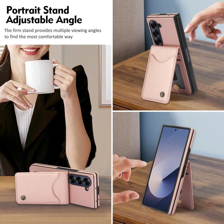 For Samsung Galaxy Z Fold5 AwQuer RFID Vertical Flip Card Bag Holder Leather Phone Case(Rose Gold) - Galaxy Z Fold5 Cases by Awquer | Online Shopping UK | buy2fix