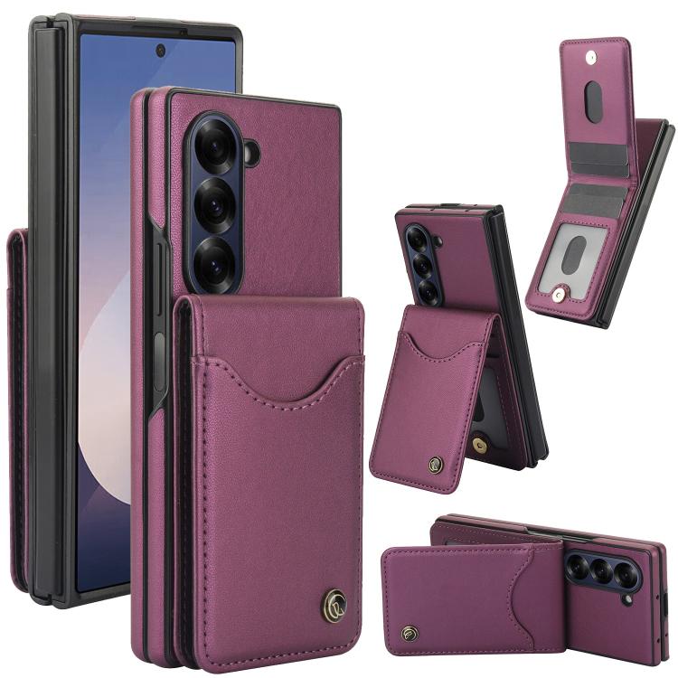 For Samsung Galaxy Z Fold5 AwQuer RFID Vertical Flip Card Bag Holder Leather Phone Case(Dark Purple) - Galaxy Z Fold5 Cases by Awquer | Online Shopping UK | buy2fix