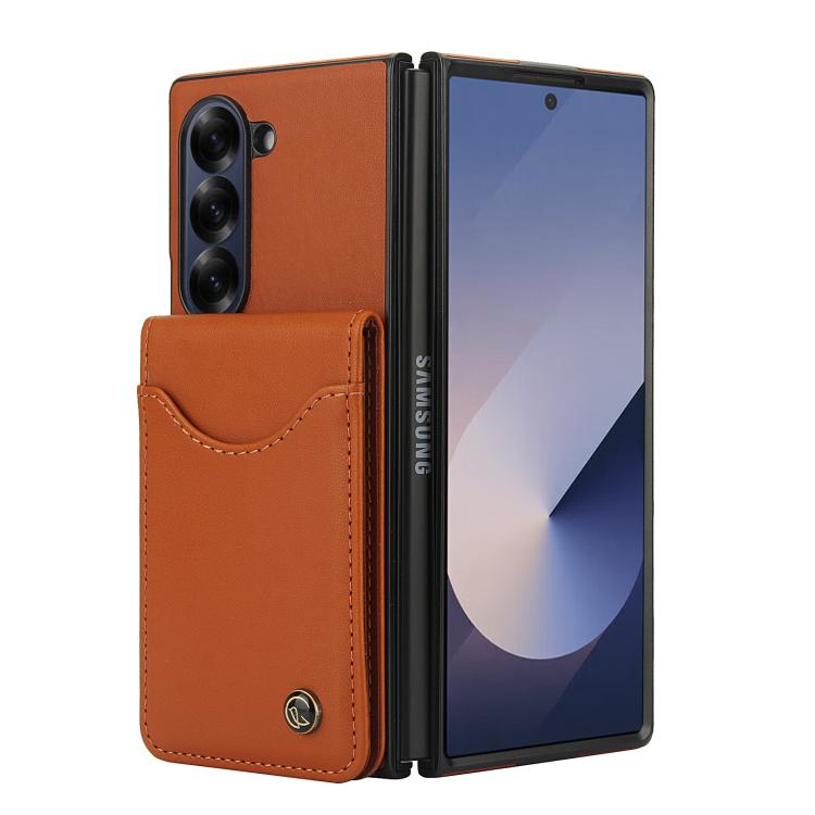 For Samsung Galaxy Z Fold5 AwQuer RFID Vertical Flip Card Bag Holder Leather Phone Case(Brown) - Galaxy Z Fold5 Cases by Awquer | Online Shopping UK | buy2fix