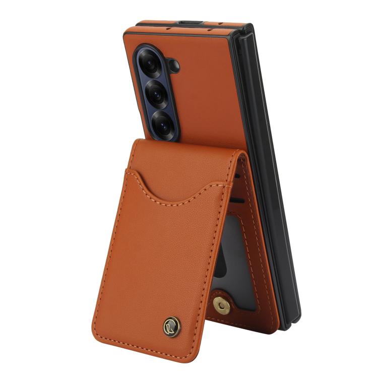 For Samsung Galaxy Z Fold5 AwQuer RFID Vertical Flip Card Bag Holder Leather Phone Case(Brown) - Galaxy Z Fold5 Cases by Awquer | Online Shopping UK | buy2fix