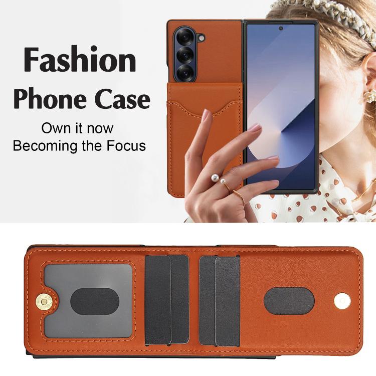 For Samsung Galaxy Z Fold5 AwQuer RFID Vertical Flip Card Bag Holder Leather Phone Case(Brown) - Galaxy Z Fold5 Cases by Awquer | Online Shopping UK | buy2fix