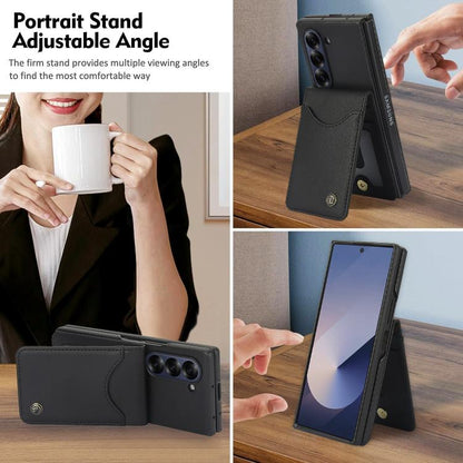 For Samsung Galaxy Z Fold6 AwQuer RFID Vertical Flip Card Bag Holder Leather Phone Case(Black) - Galaxy Z Fold6 5G Cases by Awquer | Online Shopping UK | buy2fix