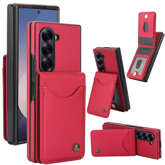 For Samsung Galaxy Z Fold6 AwQuer RFID Vertical Flip Card Bag Holder Leather Phone Case(Red)