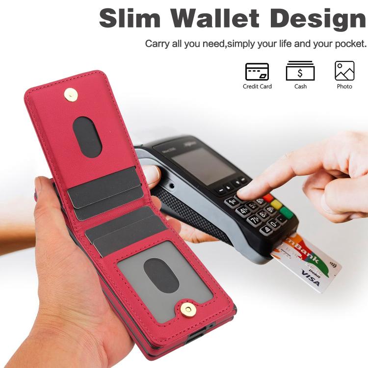 For Samsung Galaxy Z Fold6 AwQuer RFID Vertical Flip Card Bag Holder Leather Phone Case(Red) - Galaxy Z Fold6 5G Cases by Awquer | Online Shopping UK | buy2fix