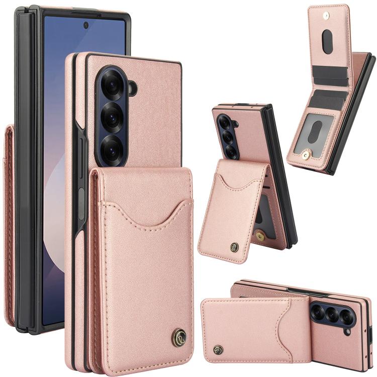 For Samsung Galaxy Z Fold6 AwQuer RFID Vertical Flip Card Bag Holder Leather Phone Case(Rose Gold) - Galaxy Z Fold6 5G Cases by Awquer | Online Shopping UK | buy2fix