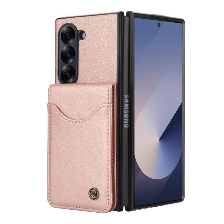 For Samsung Galaxy Z Fold6 AwQuer RFID Vertical Flip Card Bag Holder Leather Phone Case(Rose Gold) - Galaxy Z Fold6 5G Cases by Awquer | Online Shopping UK | buy2fix