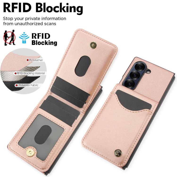 For Samsung Galaxy Z Fold6 AwQuer RFID Vertical Flip Card Bag Holder Leather Phone Case(Rose Gold) - Galaxy Z Fold6 5G Cases by Awquer | Online Shopping UK | buy2fix