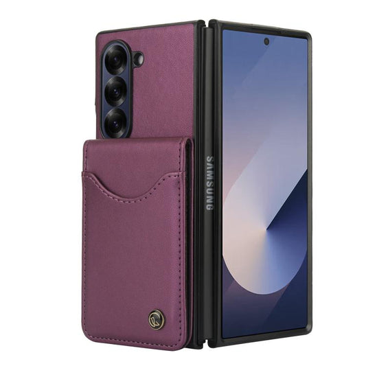 For Samsung Galaxy Z Fold6 AwQuer RFID Vertical Flip Card Bag Holder Leather Phone Case(Dark Purple) - Galaxy Z Fold6 5G Cases by Awquer | Online Shopping UK | buy2fix