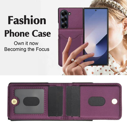For Samsung Galaxy Z Fold6 AwQuer RFID Vertical Flip Card Bag Holder Leather Phone Case(Dark Purple) - Galaxy Z Fold6 5G Cases by Awquer | Online Shopping UK | buy2fix