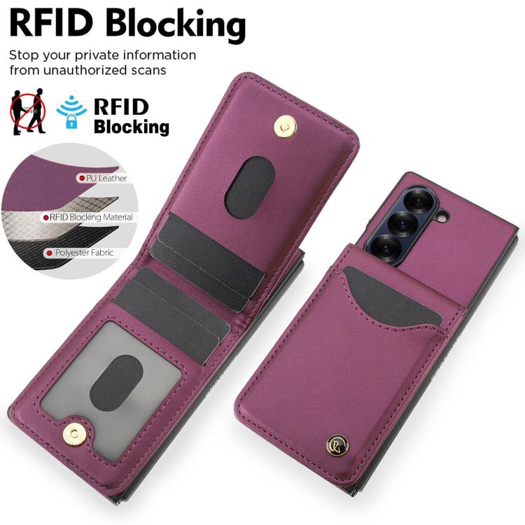 For Samsung Galaxy Z Fold6 AwQuer RFID Vertical Flip Card Bag Holder Leather Phone Case(Dark Purple) - Galaxy Z Fold6 5G Cases by Awquer | Online Shopping UK | buy2fix