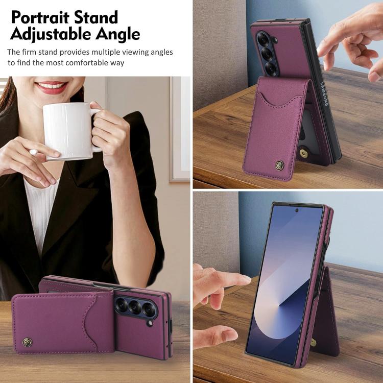 For Samsung Galaxy Z Fold6 AwQuer RFID Vertical Flip Card Bag Holder Leather Phone Case(Dark Purple) - Galaxy Z Fold6 5G Cases by Awquer | Online Shopping UK | buy2fix