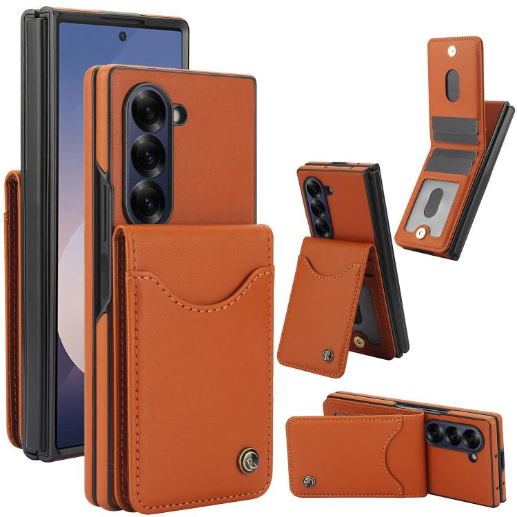 For Samsung Galaxy Z Fold6 AwQuer RFID Vertical Flip Card Bag Holder Leather Phone Case(Brown) - Galaxy Z Fold6 5G Cases by Awquer | Online Shopping UK | buy2fix