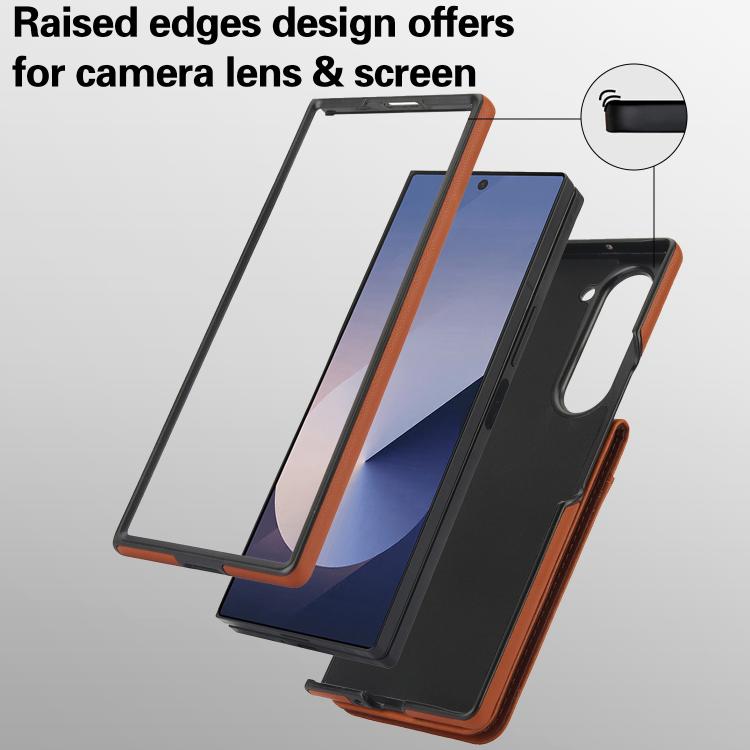 For Samsung Galaxy Z Fold6 AwQuer RFID Vertical Flip Card Bag Holder Leather Phone Case(Brown) - Galaxy Z Fold6 5G Cases by Awquer | Online Shopping UK | buy2fix