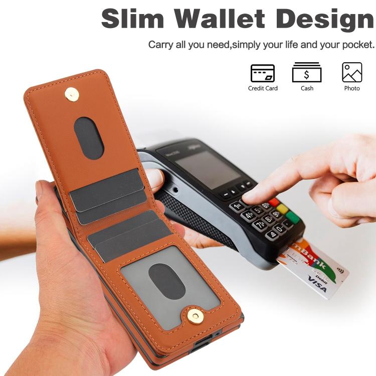 For Samsung Galaxy Z Fold6 AwQuer RFID Vertical Flip Card Bag Holder Leather Phone Case(Brown) - Galaxy Z Fold6 5G Cases by Awquer | Online Shopping UK | buy2fix