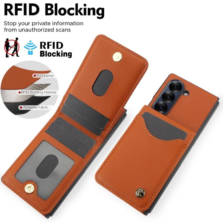 For Samsung Galaxy Z Fold6 AwQuer RFID Vertical Flip Card Bag Holder Leather Phone Case(Brown) - Galaxy Z Fold6 5G Cases by Awquer | Online Shopping UK | buy2fix