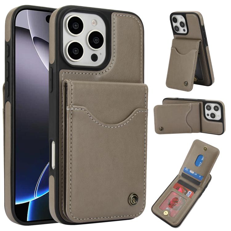 For iPhone 16 Pro Max AwQuer Vertical Flip Card Bag Holder Leather Phone Case(Grey) - iPhone 16 Pro Max Cases by Awquer | Online Shopping UK | buy2fix