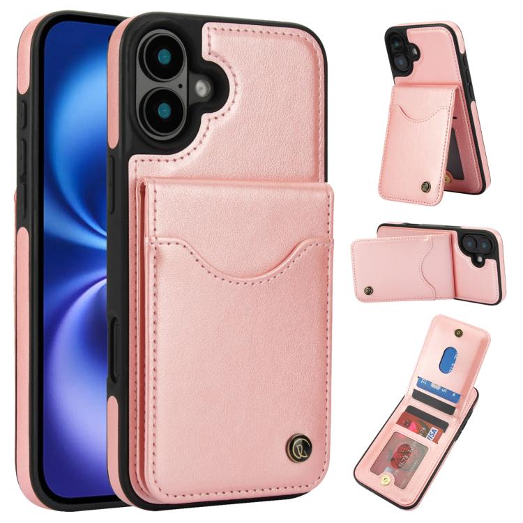 For iPhone 16 Plus AwQuer Vertical Flip Card Bag Holder Leather Phone Case(Rose Gold) by Awquer