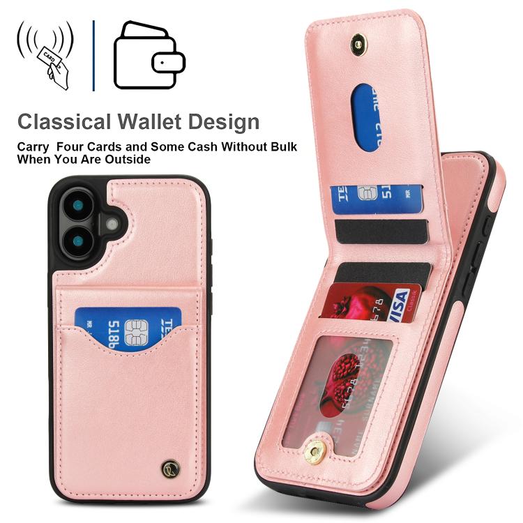 For iPhone 16 Plus AwQuer Vertical Flip Card Bag Holder Leather Phone Case(Rose Gold) by Awquer
