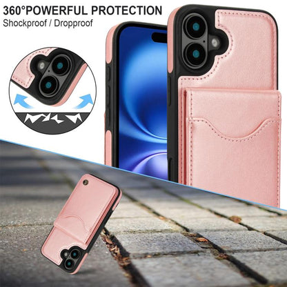 For iPhone 16 Plus AwQuer Vertical Flip Card Bag Holder Leather Phone Case(Rose Gold) by Awquer