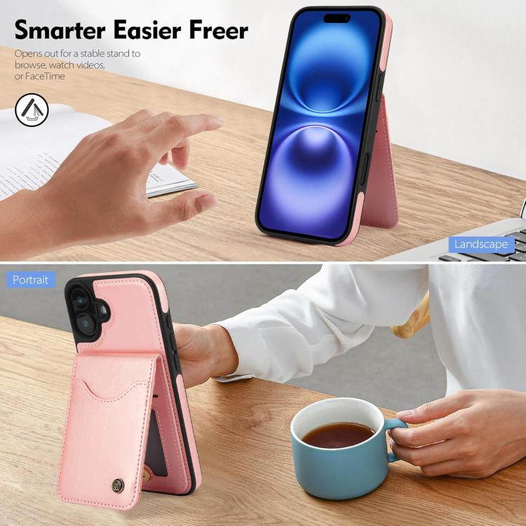 For iPhone 16 Plus AwQuer Vertical Flip Card Bag Holder Leather Phone Case(Rose Gold) by Awquer