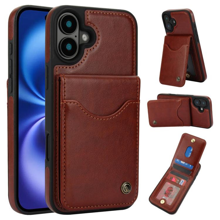 For iPhone 16 Plus AwQuer Vertical Flip Card Bag Holder Leather Phone Case(Brown) by Awquer
