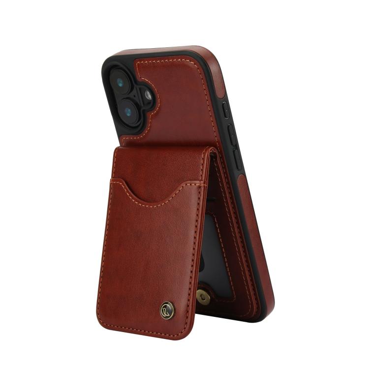 For iPhone 16 Plus AwQuer Vertical Flip Card Bag Holder Leather Phone Case(Brown) by Awquer