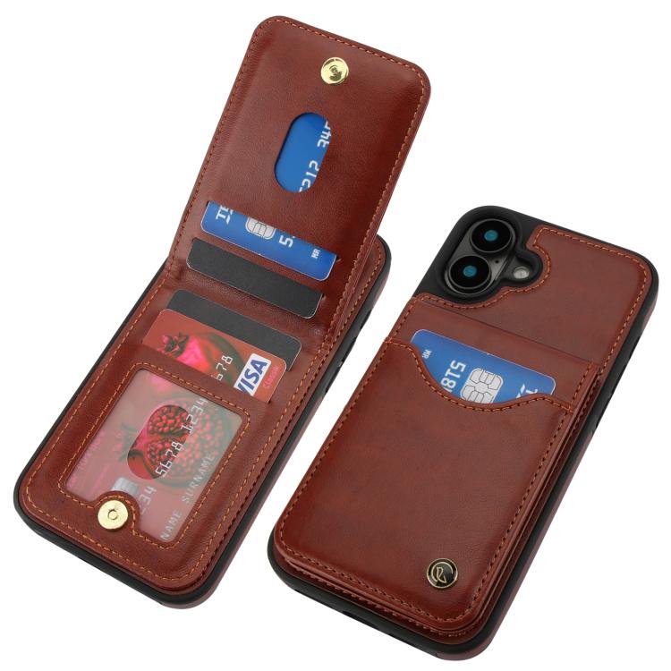 For iPhone 16 Plus AwQuer Vertical Flip Card Bag Holder Leather Phone Case(Brown) by Awquer