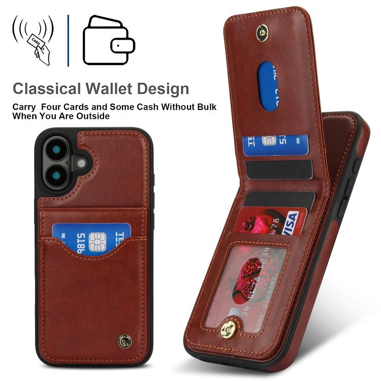 For iPhone 16 Plus AwQuer Vertical Flip Card Bag Holder Leather Phone Case(Brown) by Awquer