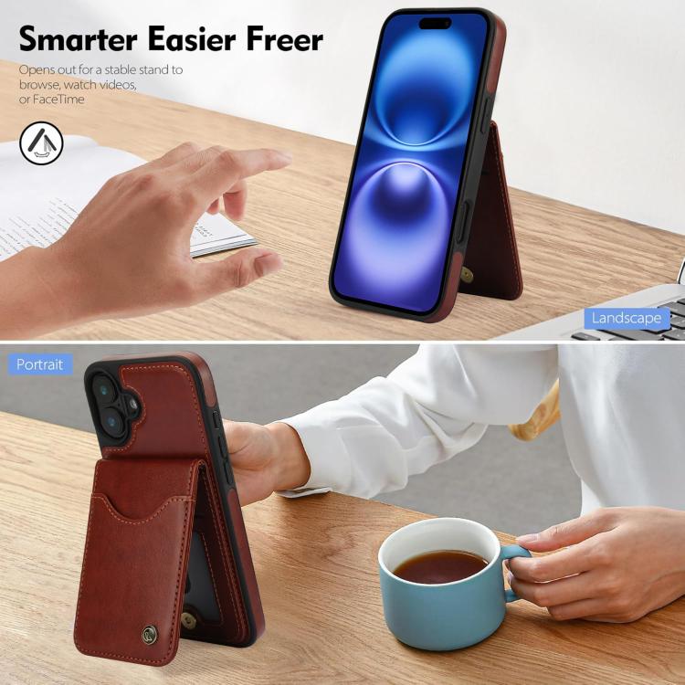 For iPhone 16 Plus AwQuer Vertical Flip Card Bag Holder Leather Phone Case(Brown) by Awquer
