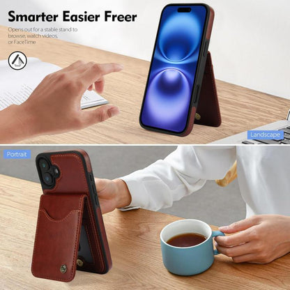 For iPhone 16 Plus AwQuer Vertical Flip Card Bag Holder Leather Phone Case(Brown) by Awquer