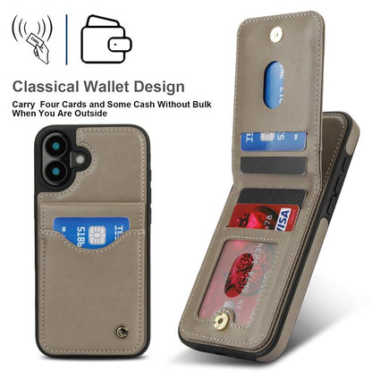 For iPhone 16 AwQuer Vertical Flip Card Bag Holder Leather Phone Case(Grey) - iPhone 16 Cases by Awquer | Online Shopping UK | buy2fix