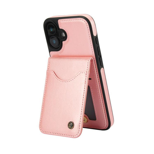 For iPhone 16 AwQuer Vertical Flip Card Bag Holder Leather Phone Case(Rose Gold) by Awquer