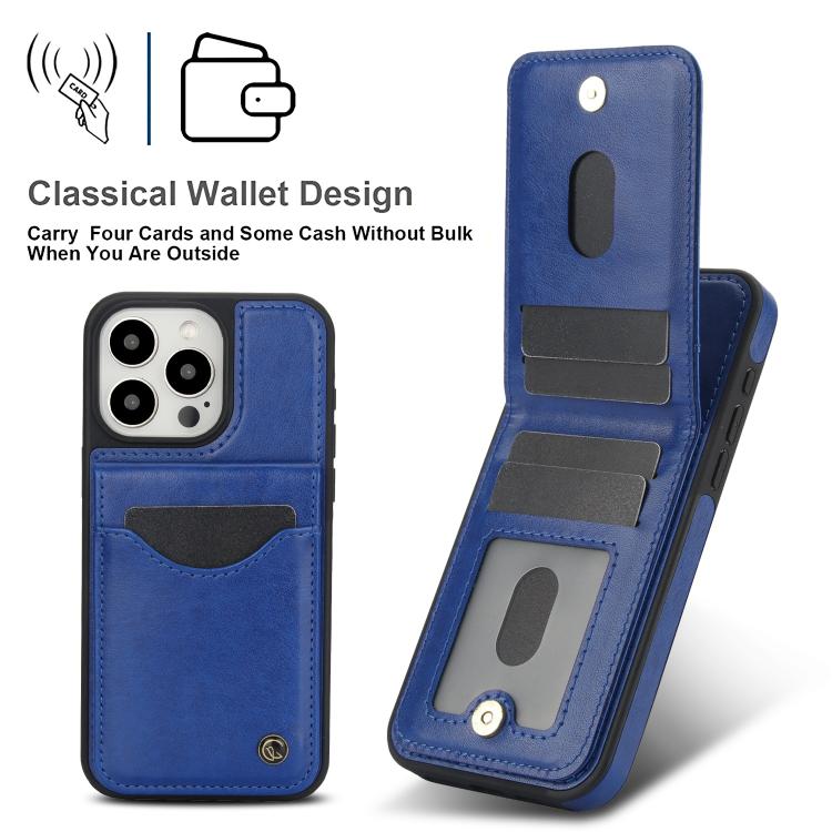 For iPhone 15 Pro Max AwQuer Vertical Flip Card Bag Holder Leather Phone Case(Blue) - iPhone 15 Pro Max Cases by Awquer | Online Shopping UK | buy2fix