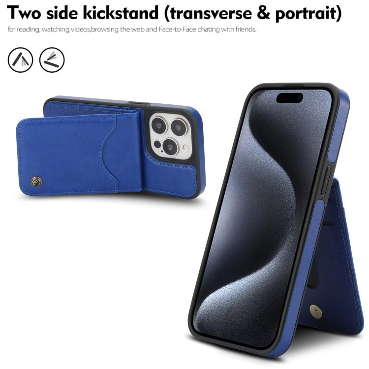 For iPhone 15 Pro Max AwQuer Vertical Flip Card Bag Holder Leather Phone Case(Blue) - iPhone 15 Pro Max Cases by Awquer | Online Shopping UK | buy2fix