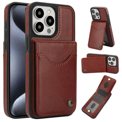 For iPhone 15 Pro AwQuer Vertical Flip Card Bag Holder Leather Phone Case(Brown) - iPhone 15 Pro Cases by Awquer | Online Shopping UK | buy2fix