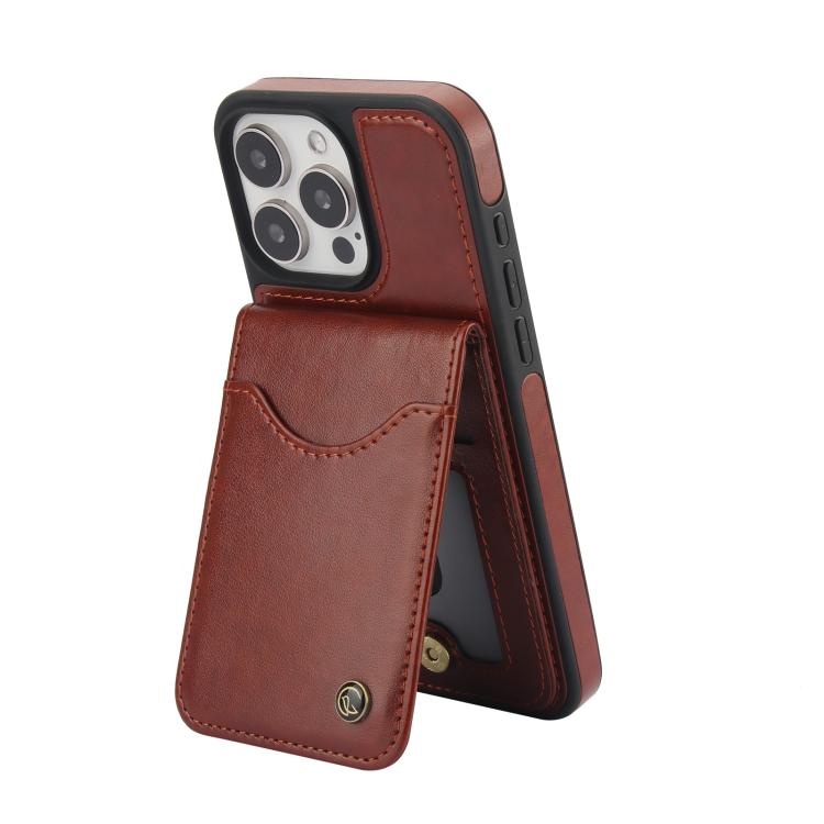 For iPhone 15 Pro AwQuer Vertical Flip Card Bag Holder Leather Phone Case(Brown) - iPhone 15 Pro Cases by Awquer | Online Shopping UK | buy2fix