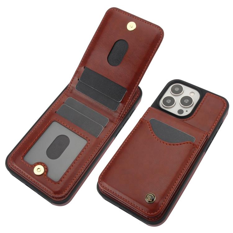 For iPhone 15 Pro AwQuer Vertical Flip Card Bag Holder Leather Phone Case(Brown) - iPhone 15 Pro Cases by Awquer | Online Shopping UK | buy2fix