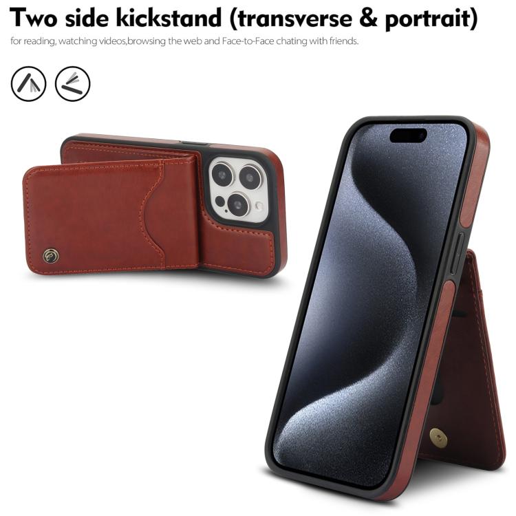 For iPhone 15 Pro AwQuer Vertical Flip Card Bag Holder Leather Phone Case(Brown) - iPhone 15 Pro Cases by Awquer | Online Shopping UK | buy2fix