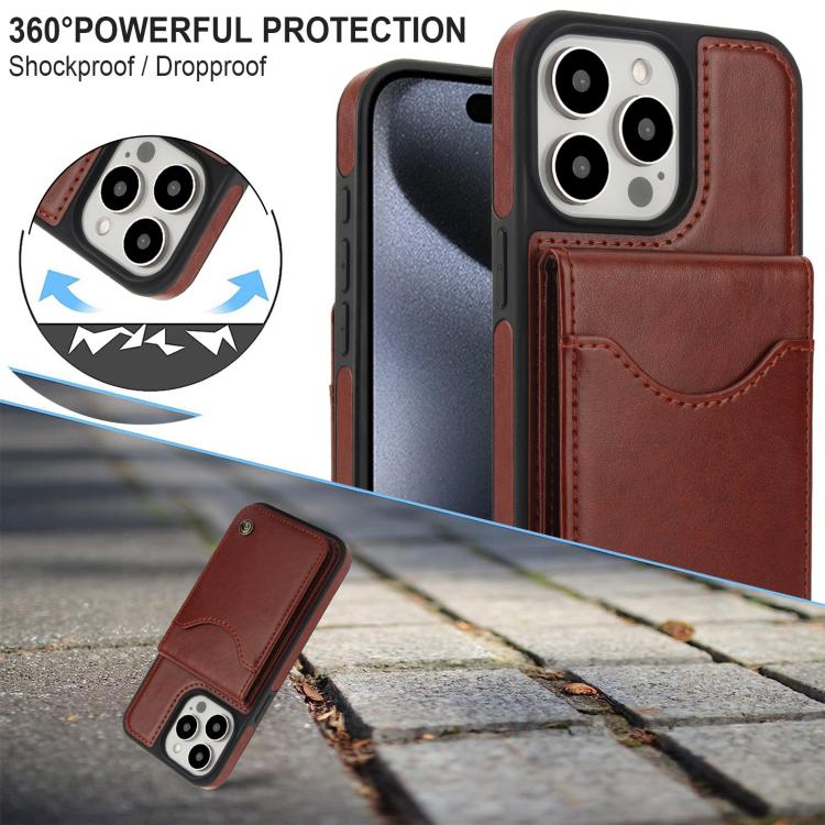 For iPhone 15 Pro AwQuer Vertical Flip Card Bag Holder Leather Phone Case(Brown) - iPhone 15 Pro Cases by Awquer | Online Shopping UK | buy2fix