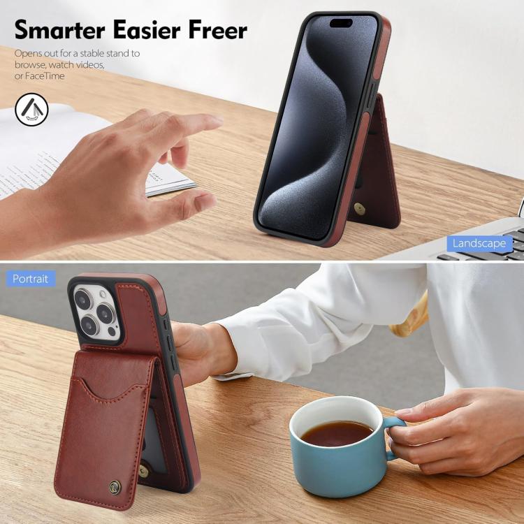 For iPhone 15 Pro AwQuer Vertical Flip Card Bag Holder Leather Phone Case(Brown) - iPhone 15 Pro Cases by Awquer | Online Shopping UK | buy2fix
