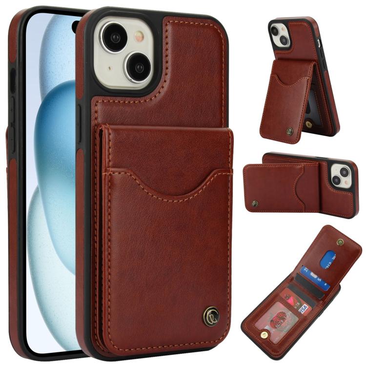 For iPhone 15 Plus AwQuer Vertical Flip Card Bag Holder Leather Phone Case(Brown) - iPhone 15 Plus Cases by Awquer | Online Shopping UK | buy2fix