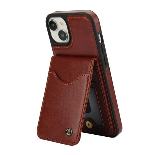 For iPhone 15 Plus AwQuer Vertical Flip Card Bag Holder Leather Phone Case(Brown) - iPhone 15 Plus Cases by Awquer | Online Shopping UK | buy2fix