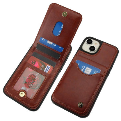 For iPhone 15 Plus AwQuer Vertical Flip Card Bag Holder Leather Phone Case(Brown) - iPhone 15 Plus Cases by Awquer | Online Shopping UK | buy2fix